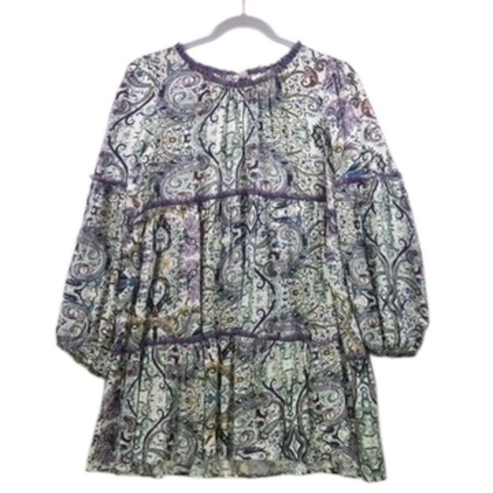 Kori America Boho Paisley Tiered Long Sleeve Tunic Dress Multicolor Size S